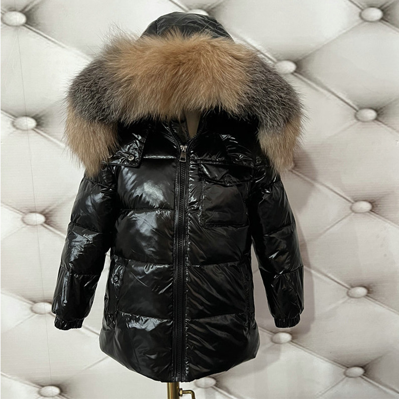Mother & Kids down jacket style medium and large children Korean style fox fur collar thickened medium and long children's clothing coat_voghion.com
