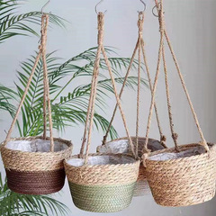 草編み植木鉢吊りバスケット植木鉢吊り下げ壁掛け式吊り鉢編み花器ホーム装飾植木鉢フラワーバスケット