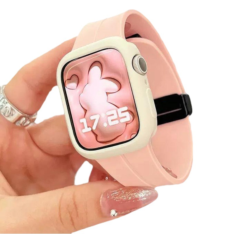 Correa de reloj Apple aplicable iwatch10987Ultra silicona líquida con hebilla plegable magnética carcasa protectora de caramelo