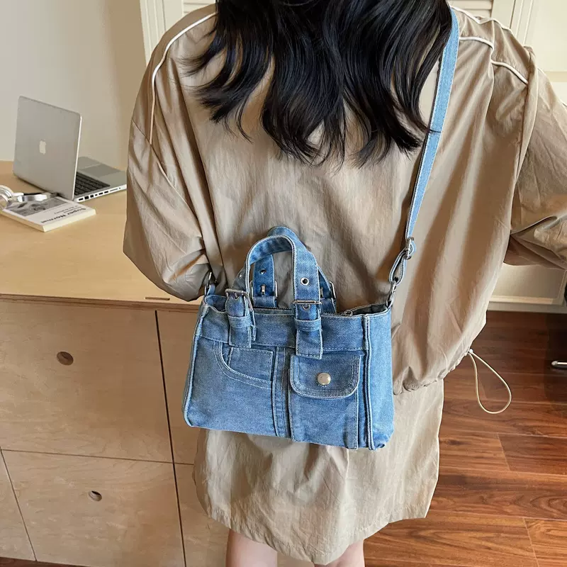 大容量牛仔手提布包2025新款复古托特女包时尚潮流百搭单肩斜挎包