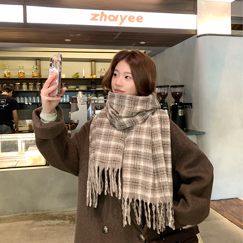厂家批发2025秋冬款时尚甜美围巾高级感女百搭披肩格子加厚围脖|undefined