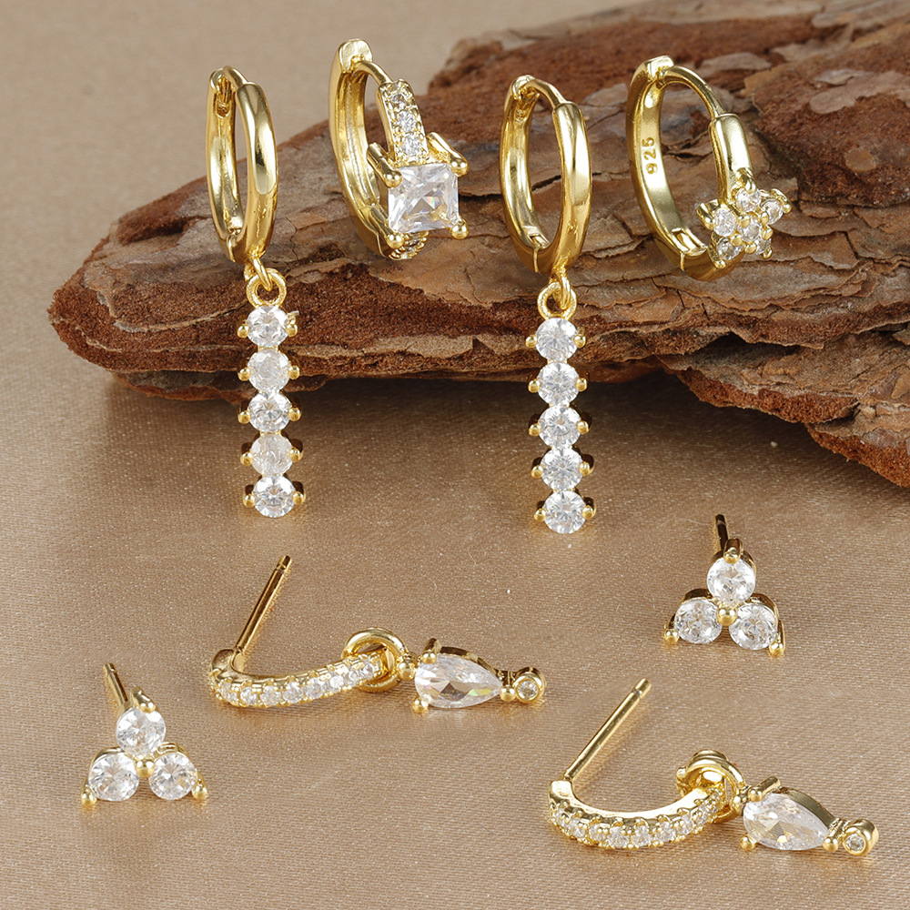 1 Set Quantity 1 Set Basic Modern Style Classic Style Geometric Plating Copper Rhinestones Drop Earrings Earrings Ear Studs