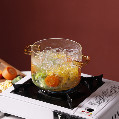 Glass pot high borosilicate wood handle double-ear pot soup stew pot household transparent heat-resistant soup pot