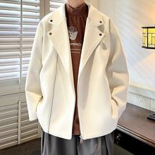 白色毛呢外套男士秋冬季西装英伦风呢子大衣男短款青少年冬装风衣