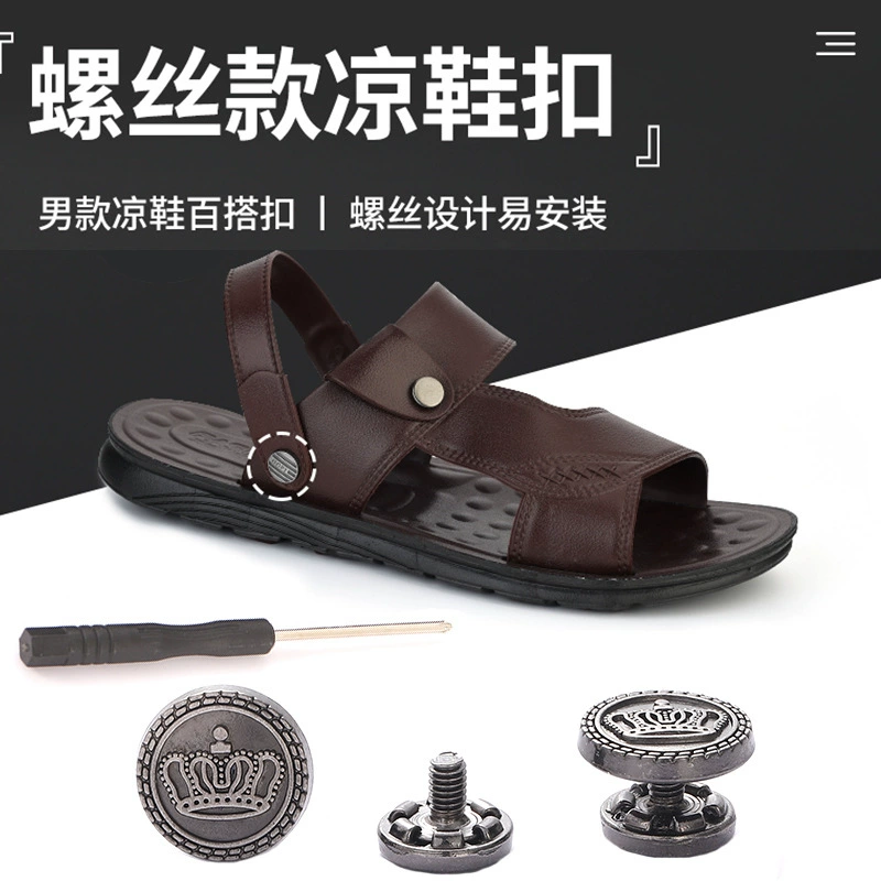 Мужские сандалии на пуговицах, съемная пляжная обувь, кожаные тапочки, аксессуары, ремешок на каблуке, универсальная фиксированная пряжка с заклепками