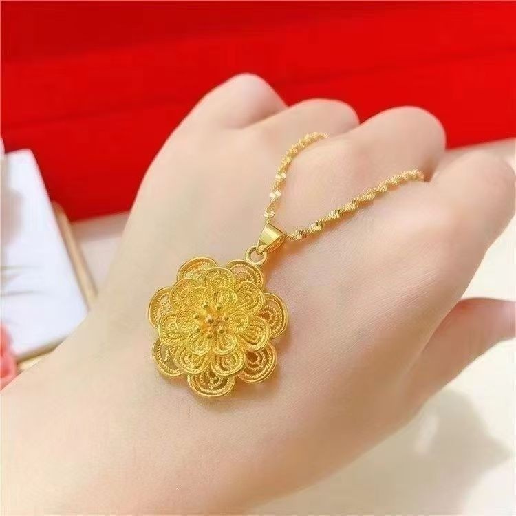 正品沙金牡丹花项链立体牡丹浮雕工艺显白耐看通勤日常佩戴饰品款