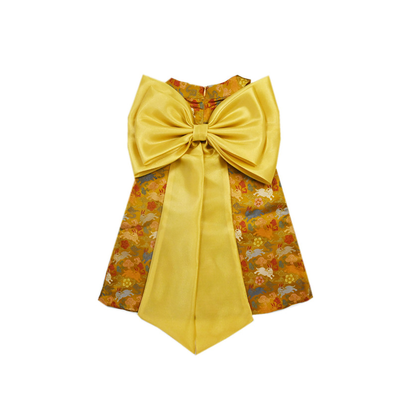 Mid-Autumn Festival Girls' Dress, Flower Girl Spring/Autumn Style, Bowknot Yellow Rabbit Cheongsam Vest Dress