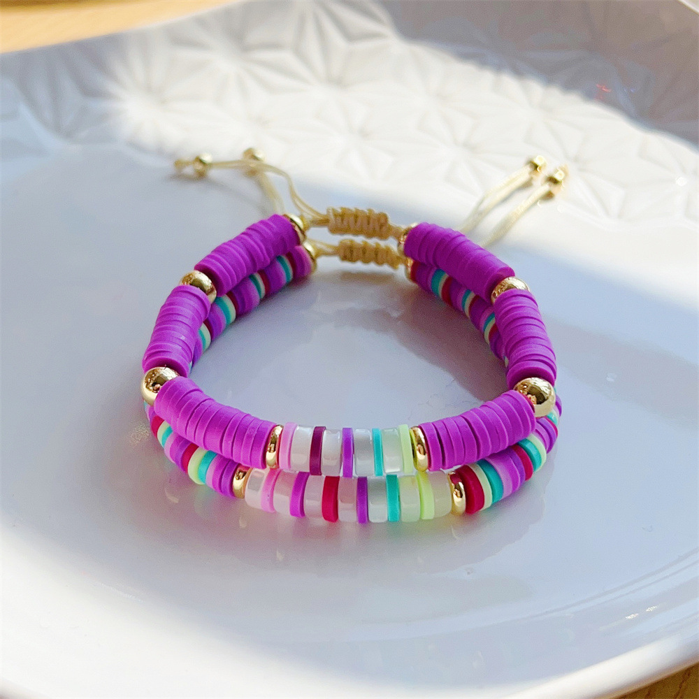 Round Pattern Women'S Gender Simple Style Round Artificial Pearl Soft Clay Beaded Women's Bracelets