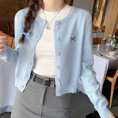 韩版甜美刺绣开衫女初秋外搭2025新款慵懒风毛衣外套长袖针织上衣