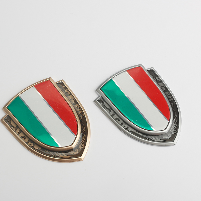 German, British, Italian, American and French Flag Metal Stickers, Patriotic Modified Car Logo Shield Side Logo Body Stickers