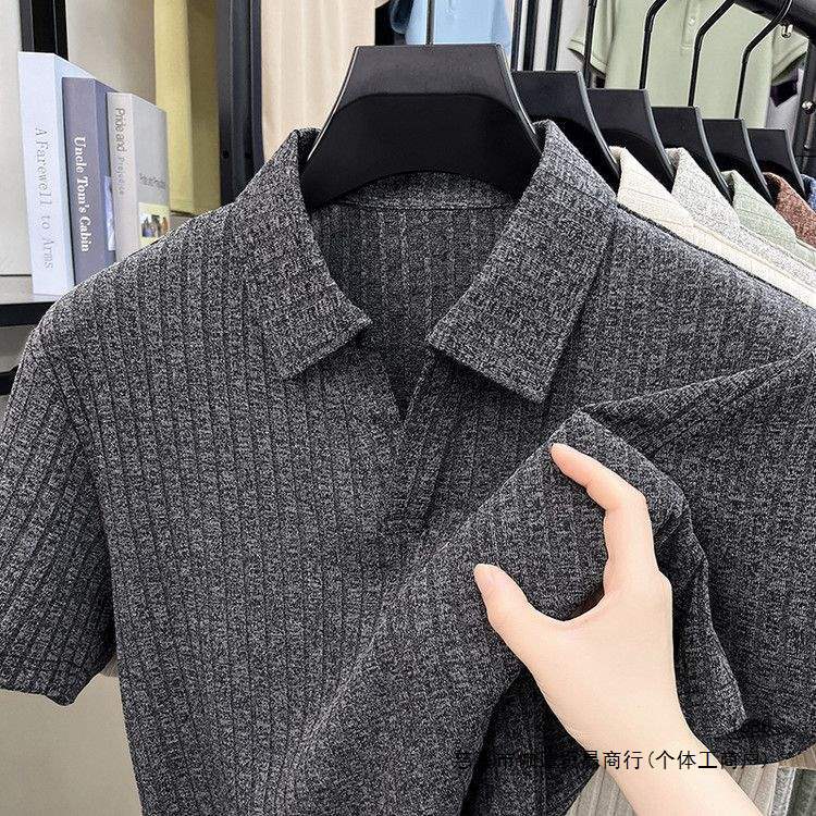 Old Money Style Men's Short-Sleeve Polo Shirt Summer Youth Business Casual Printed Short-Sleeve T-Shirt Top