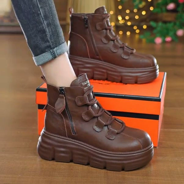 Британские сапоги Martin женский 2024 новый дикий бархатный ретро-кекс подошва увеличена зимой толстая подошва короткая труба хлопчатобумажные сапоги