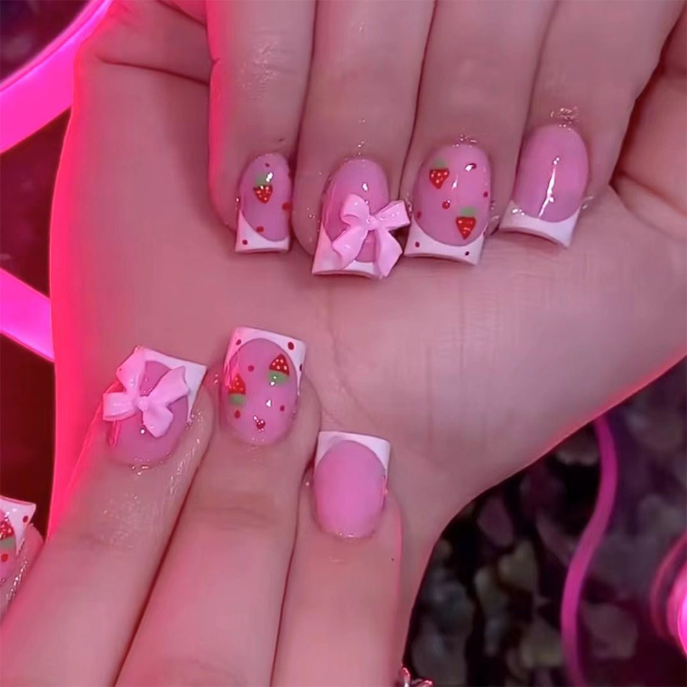 25g Weight press-on nails Nail Supplies Plastic Material Valentine'S Day Festival Knot, Strawberry, Butterfly, Bow Knot Pattern Valentine'S Day Knot Strawberry Butterfly Plastic Press-on Nails 2