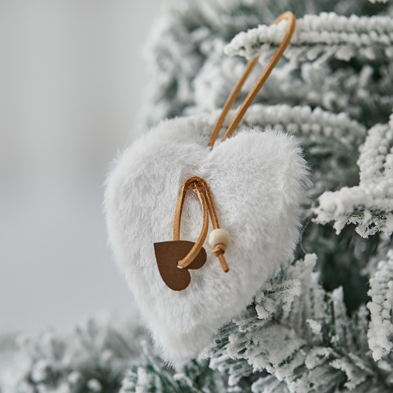 Madera de 10cm tela de decoración de Navidad colgante blanco rosa árbol de Navidad pentagramas amor decoración colgante