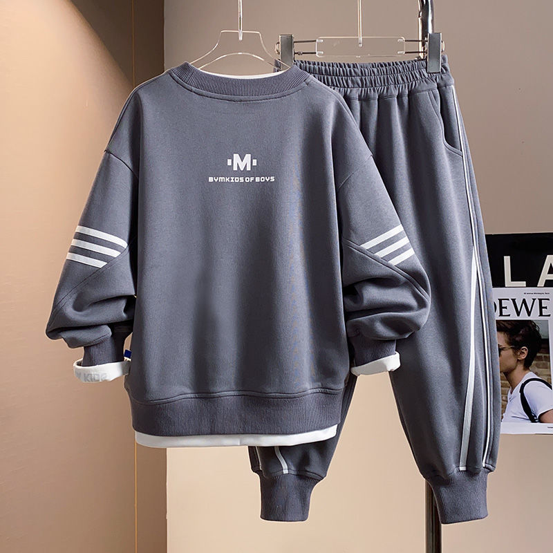 男童加绒套装秋季新款时尚卫衣休闲宽松长袖裤子两件套潮现货兔毛