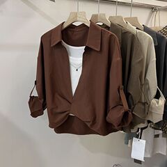 polo领假两件长袖衬衫女2025早秋季新款减龄漂亮别致洋气小衫上衣