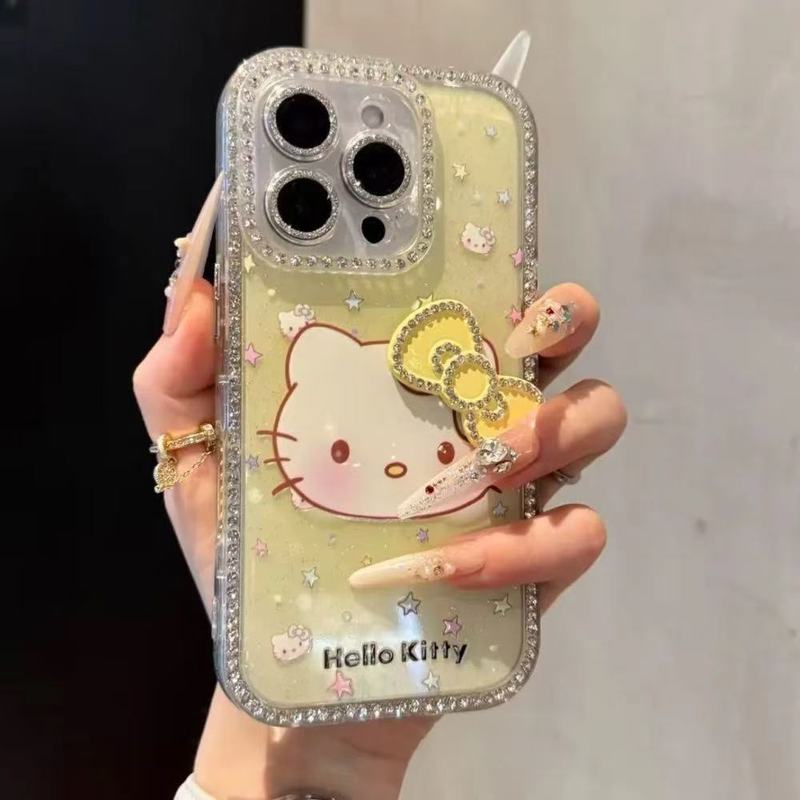 可爱卡通KT猫适用苹果16promax手机壳iPhone15点钻14日韩13防摔16|undefined