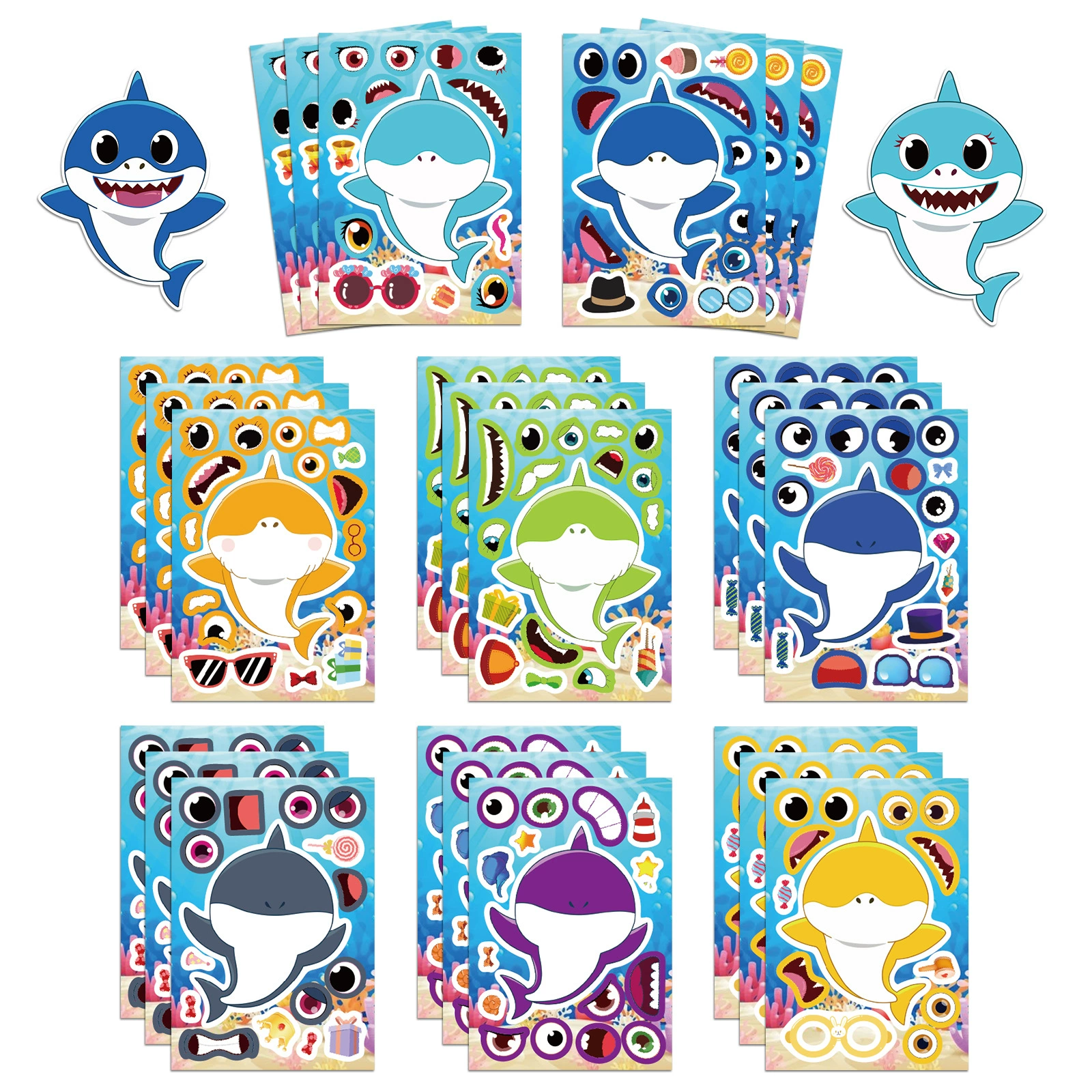 8 трансграничных мультяшных акул головоломки наклейки ручной работы DIY развивающие игрушки для детей наклейки декоративный ручной счет чемодан