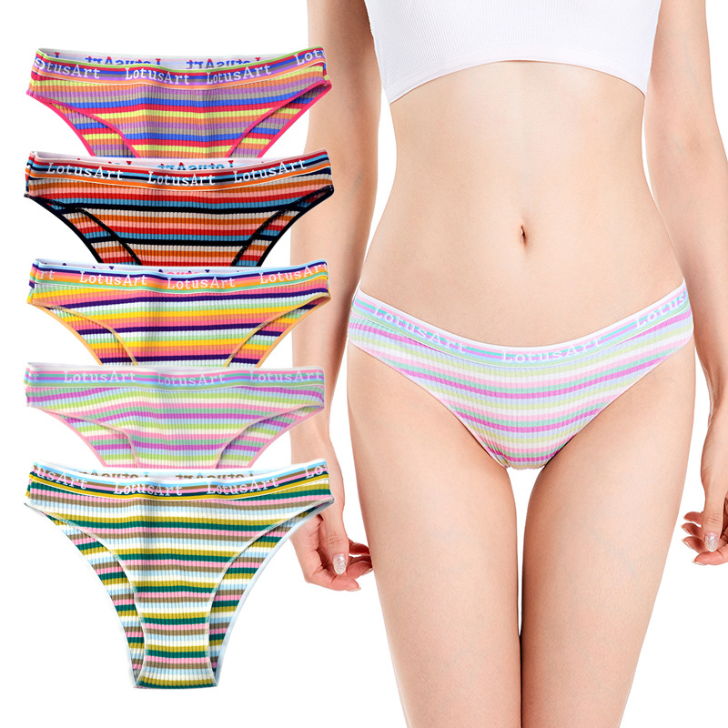 Ropa interior sexy de cintura baja para mujer de Lazada, bragas de algodón puro a rayas dulces, bragas de algodón al por mayor