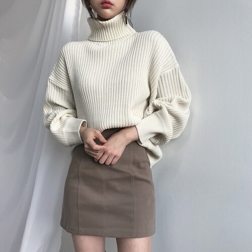 High neck sweater coat for autumn and winter, Korean style, fashionable and loose fit, versatile outerwear, chic and lazy long-sleeved top