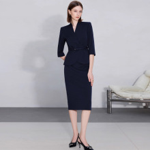 AD职场女装套装女2025新款黑色无领西装套装高级感职业装两件套裙
