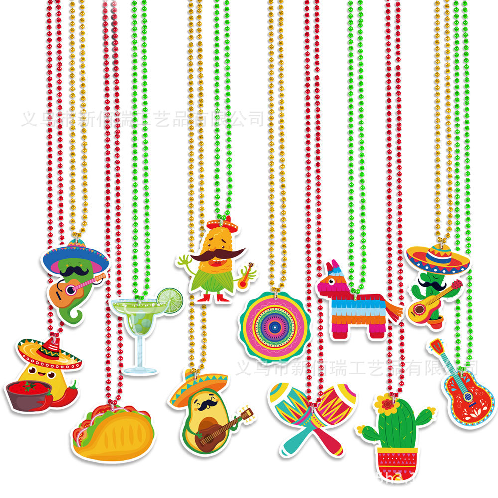 New Mexican Day of the Dead Bead Chain Pendant Accessories Carnival Party Necklace Felt Pendant Jewelry Decoration