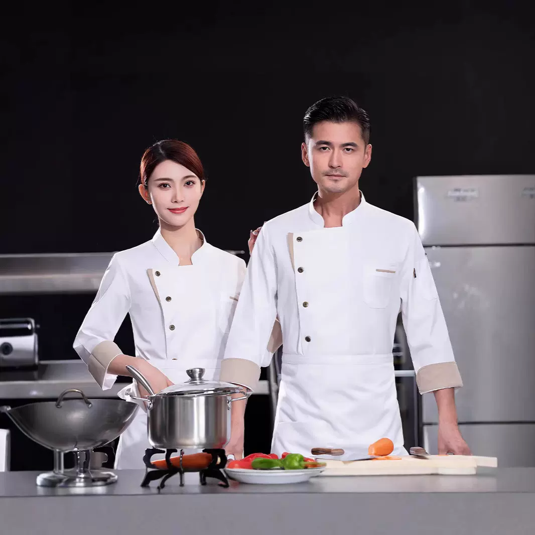 长袖厨师服工装定logo制餐厅酒店食堂后厨烘焙面点餐饮工作服男女