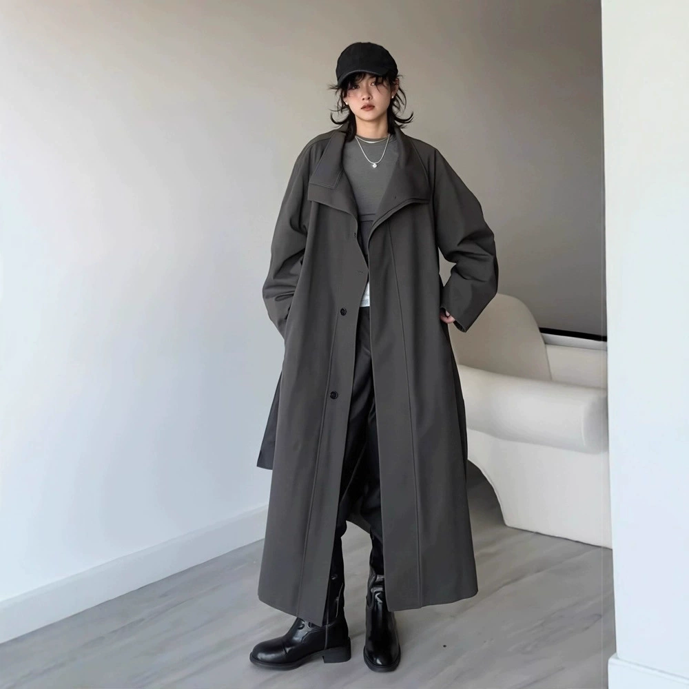 [Готовый запас] 2025 осень и зима Dongdaemun слегка толстая женская ветровка средней длины больших размеров MM, свободная куртка 9011