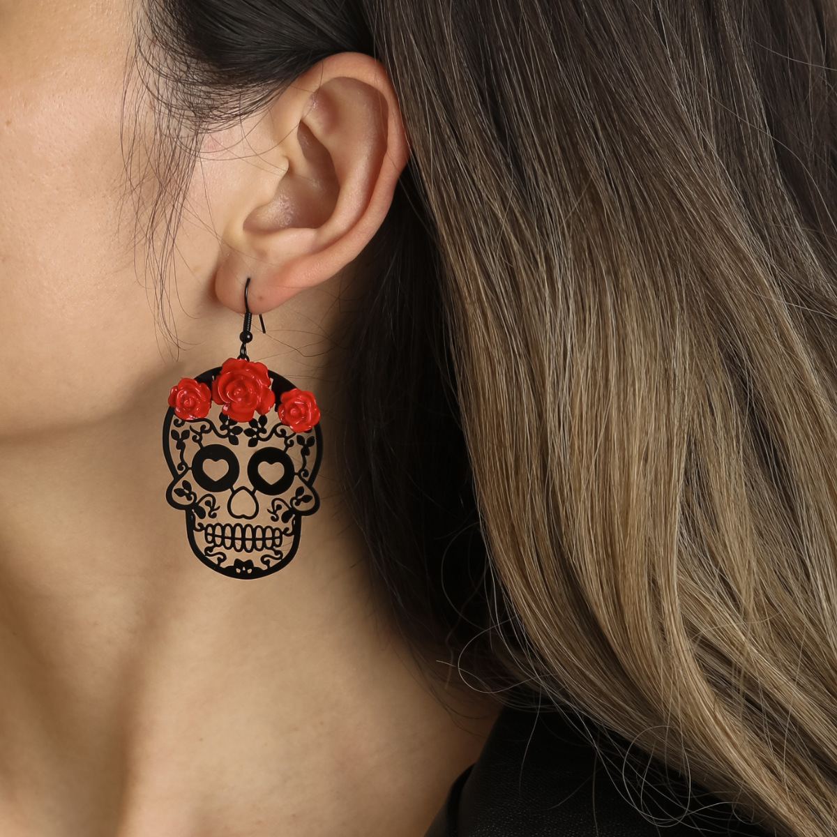 Flower Pattern Women's Gender 1 Pair Halloween Retro Flower Hollow Out Alloy Drop Earrings