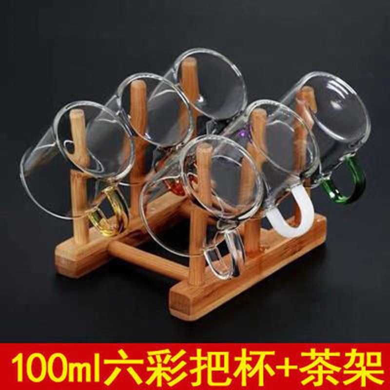 Venta al por mayor de vidrio borosilicato pequeña taza de té mango de color taza de vidrio con mango taza de té de Kung Fu transparente