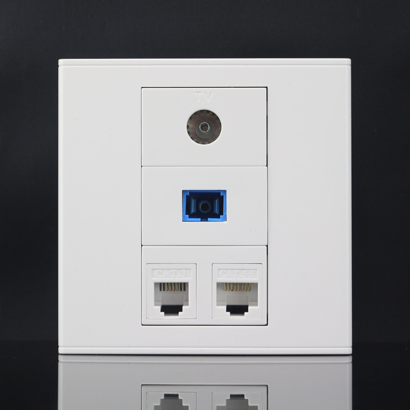 86型电脑电话光纤电视插座CAT5E网络+CAT3电话+SC光纤+TV电视面板
