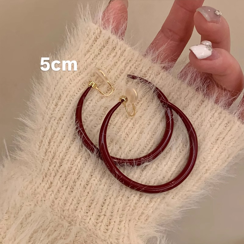 Retro Hong Kong style Ankora red earrings autumn and winter flat ring earrings women's high-end earrings feminine earrings earrings