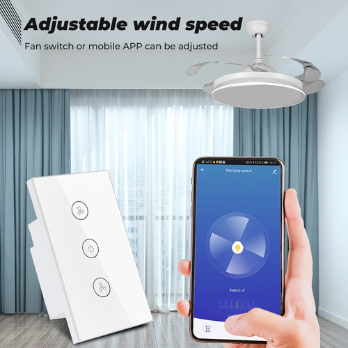 Tuya Tuya wifi smart zero live wire timing remote control touch wall fan switch American and European regulations