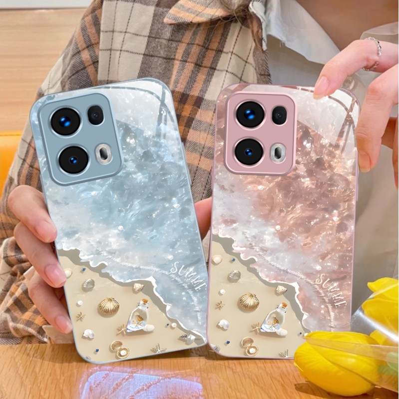 Suitable for Oppofindx8 Mobile Phone Case X7 Beach Waves X6 Shell A2 Metal Paint A8 Summer A9 Flower-Shaped Lanyard