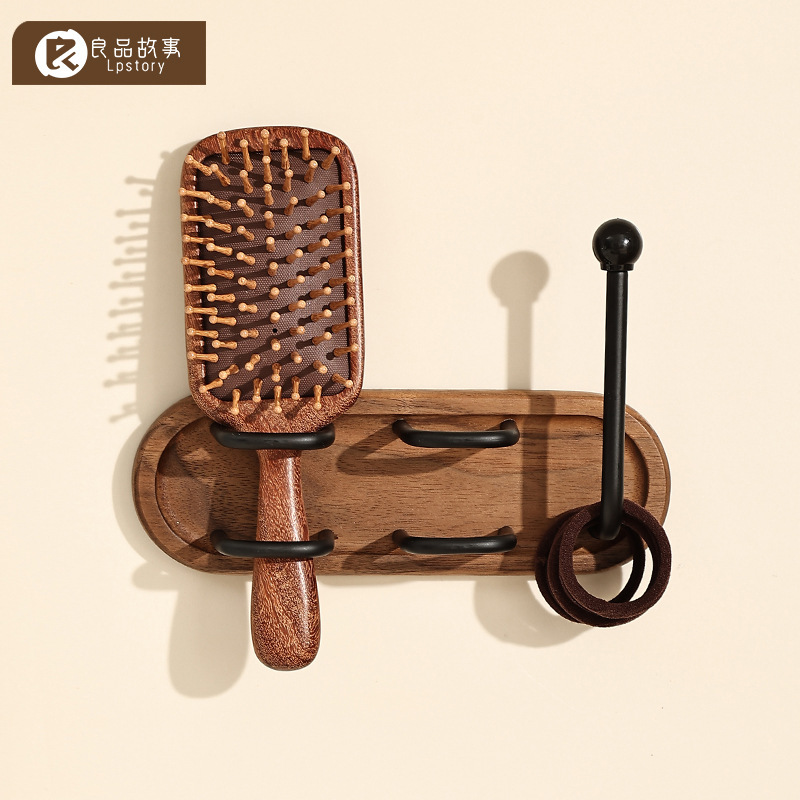 Walnut Comb Hair Tie Hook Bathroom Punch-Free Strong Adhesive Wall Hair Tie Storage Artifact Walnut Comb Hair Tie Hook Bathroom Punch-Free Strong Adhesive Wall Hair Tie Storage Artifact