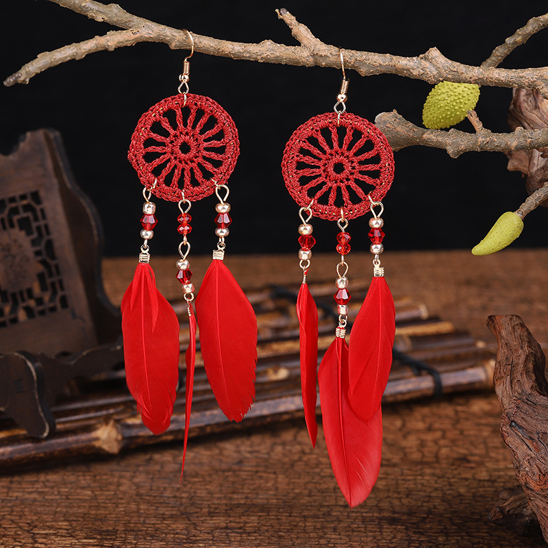 New Bohemian Dream Catcher Fairy Long Tassel Earrings Wholesale display picture 3