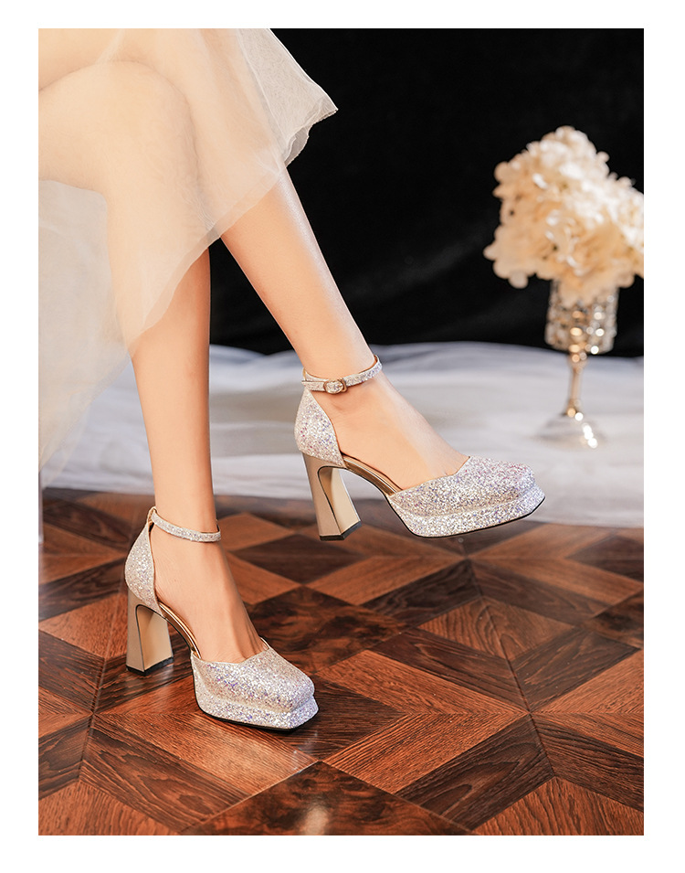 Zapatos de tacón grueso con plataforma impermeables Y9678, con hebilla brillante, ideales para bodas, banquetes y eventos sociales._voghion.com