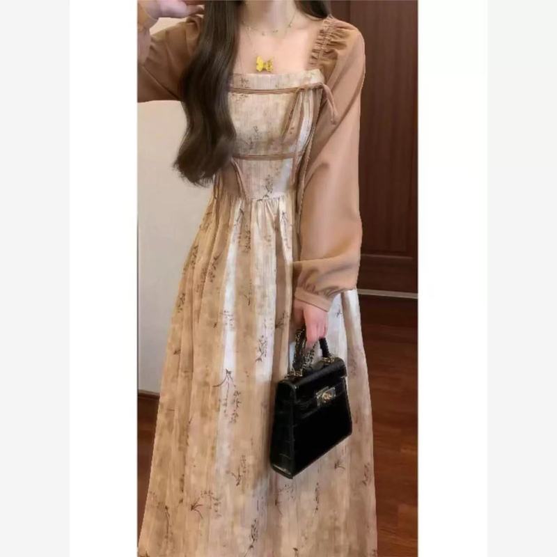 复古高级感好看假两件茶歇碎花连衣裙女小众不撞款2025新款长裙子|undefined