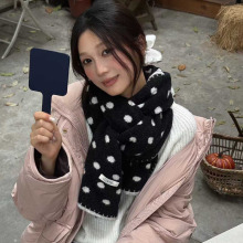 韩系ins风波点毛绒针织双面围巾女秋冬保暖百搭学生情侣款围脖潮