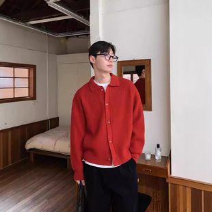 Autumn and Winter Thickened Sweater Jacket Men's Solid Color Loose Handsome Lazy Style Knitted Cardigan Casual Neutral Style