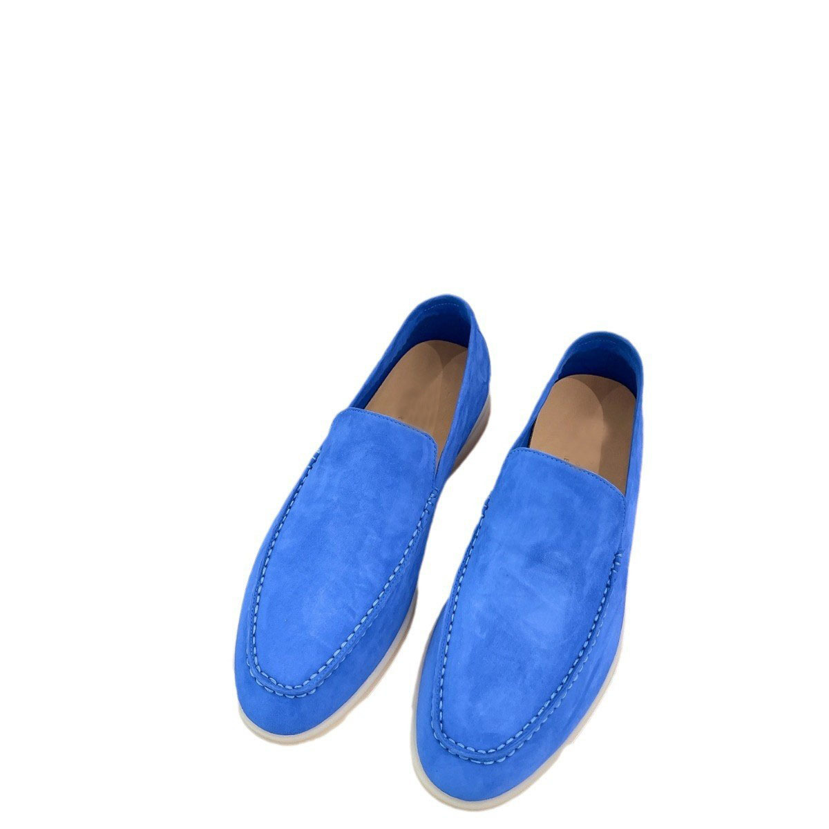 Mocasines de cuero genuino para hombre, sin cordones, para caminar en verano, zapatos planos de talla grande para mujer