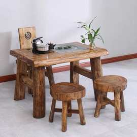 阳台茶桌椅组合中式茶台客厅小户型家用套装一体新中式榆木茶桌