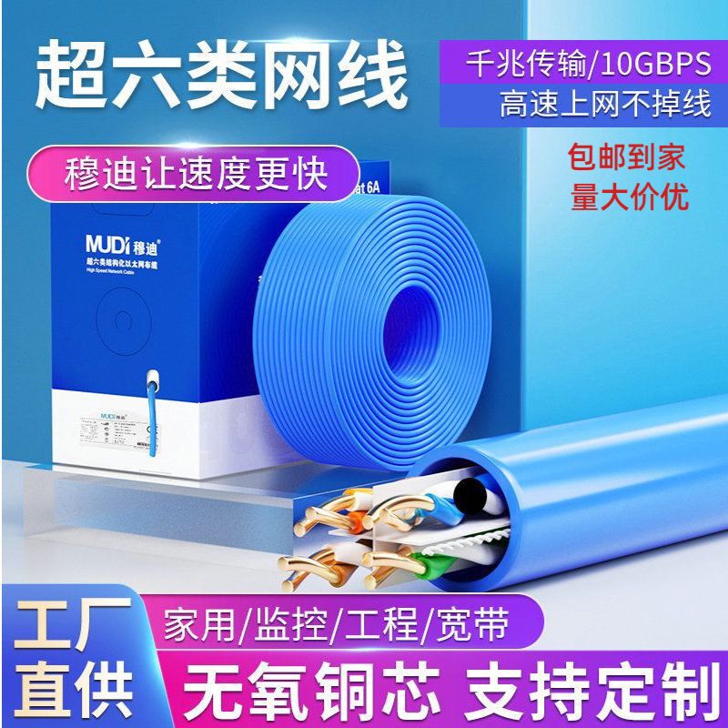 Network Cable Category 6 Router Gigabit Network Cable Category 6A Network Cable Household Oxygen-Free Copper Double-Shielded Cat6A Monitoring Cable