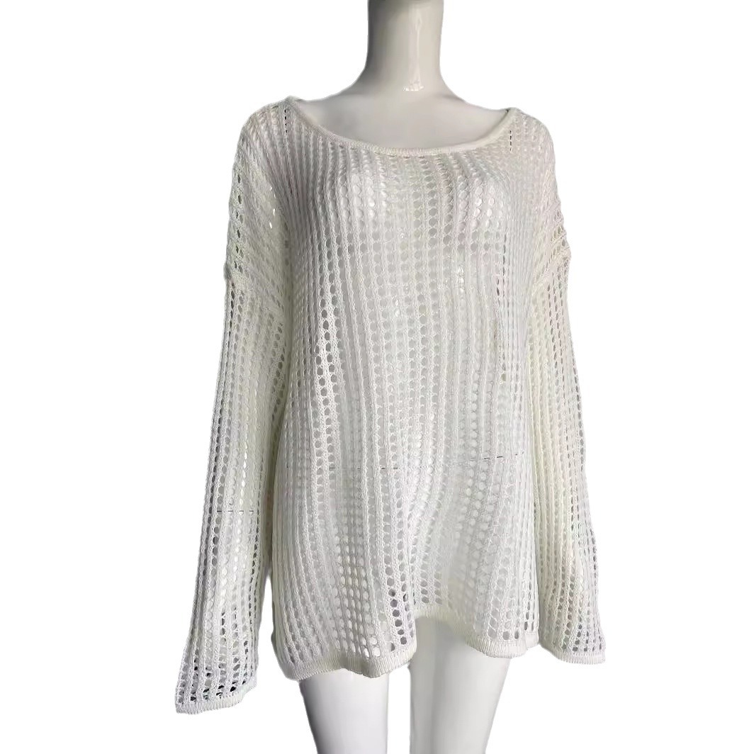 Camisa de Punto de Protección Solar para Mujer de Acrílico con Diseño Calado para Primavera y Verano