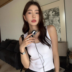 2025现货螺纹背心女夏季新款设计感新款U领无袖打底女装白色上衣