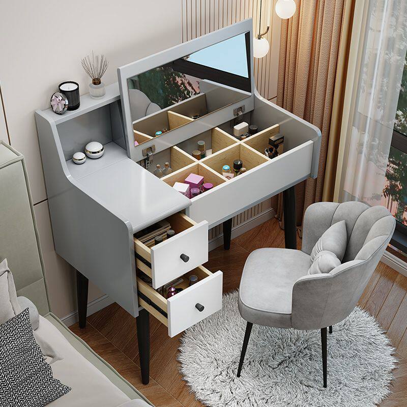 Comodador de dormitorio moderno y simple espejo de casa pequeña puede ocultarse tipo plegable con escritorio de lámpara en una mesa de maquillaje