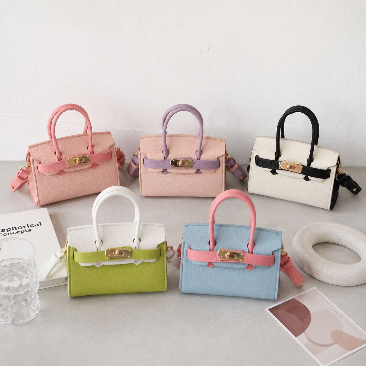 New Fashionable Children's Bag for Girls, Trendy Color-Blocking Coin Purse, Handbag, Pu Shoulder Crossbody Bag for Girls