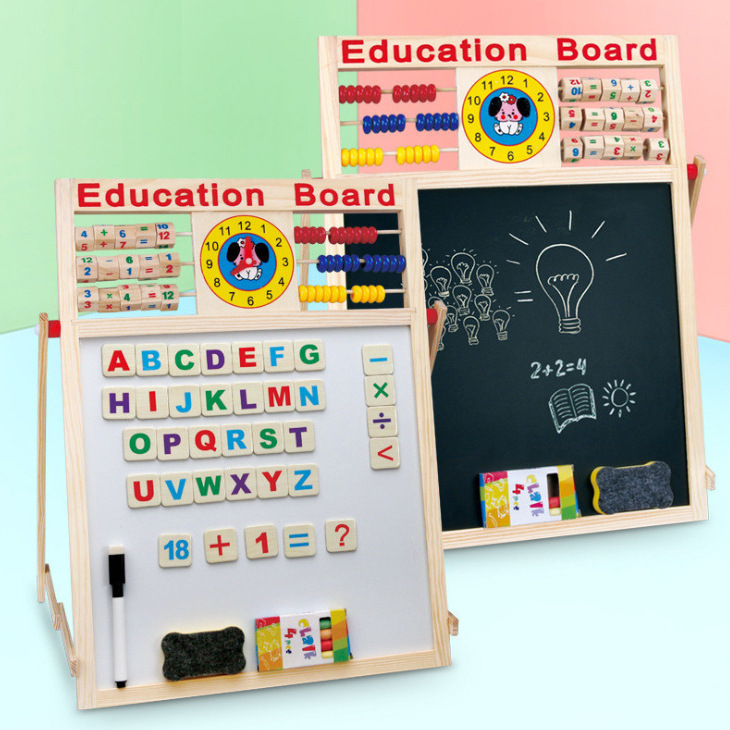 Weiweihu Tablero de dibujo magnético multifuncional de madera para niños, tablero de escritura de aprendizaje de graffiti, pizarra pequeña magnética de doble cara al por mayor