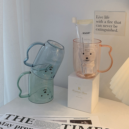 Creative User Small Bear Toothbrush Cup Acrylic Transparent Simple Style Children Student Couple Toothbrush Wash Basin Wholesale