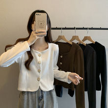 春秋方领小香风长袖衬衫别致甜美气质外穿打底衬衣女韩版显瘦上衣
